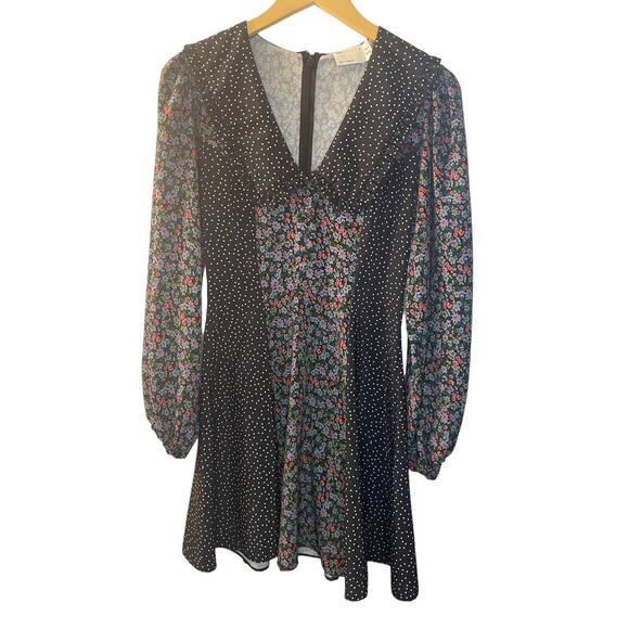 ASOS DESIGN Mini Skate Dress Size 2 Floral Fit & Flare Indie Polka Dots Collar - Picture 1 of 7